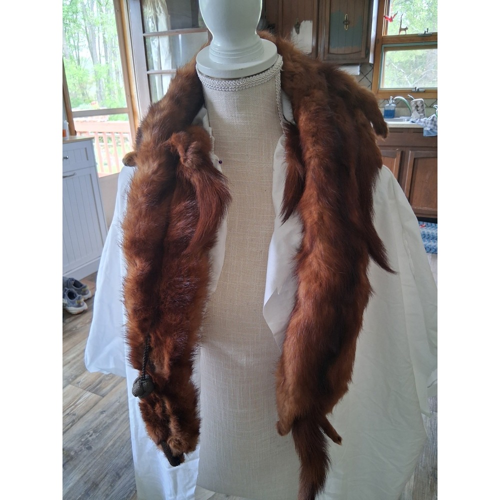 Vintage 4 Pelt Mahogany Mink Stole Scarf Full Body Pelts Faces Eyes GORGEOUS
